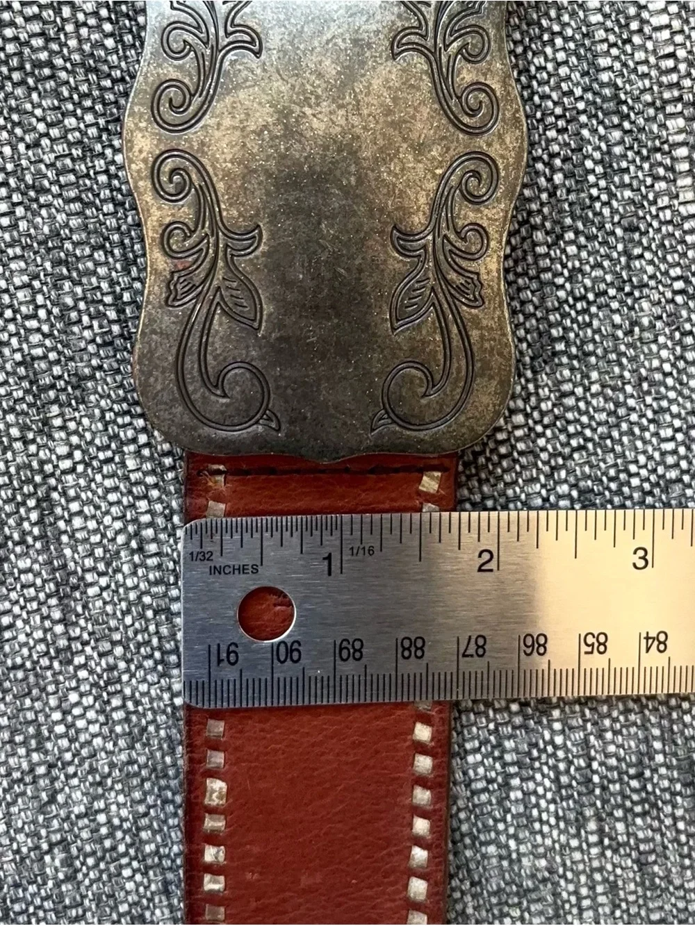Vintage Ralph Lauren Embroidered Western Belt Size L Silver Buckle Leather